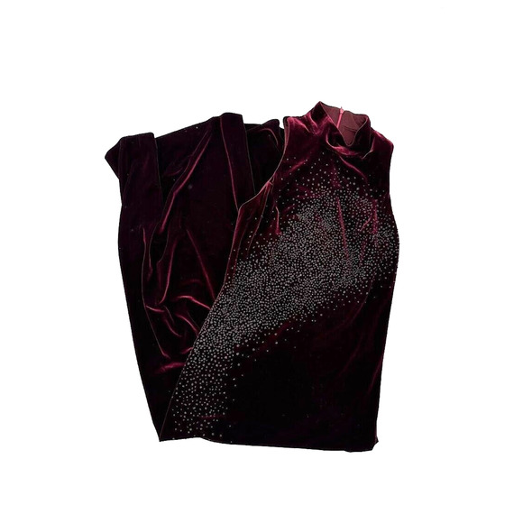 Vintage Y2K Red Velour Mock Neck Beaded Maxi Dress Size S Whimsygoth Fairy Prom - Picture 5 of 8